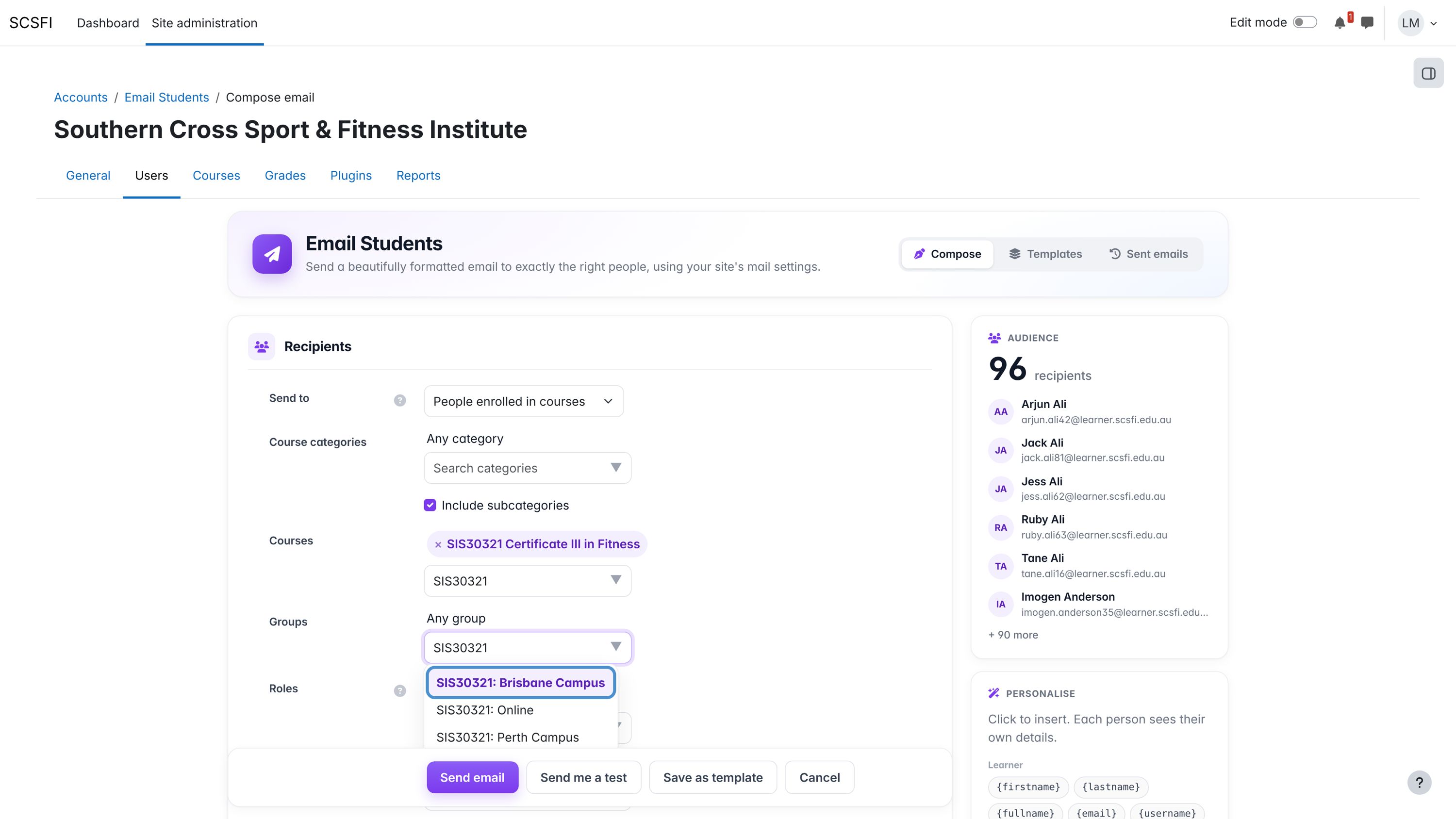 Searchable groups across courses.
