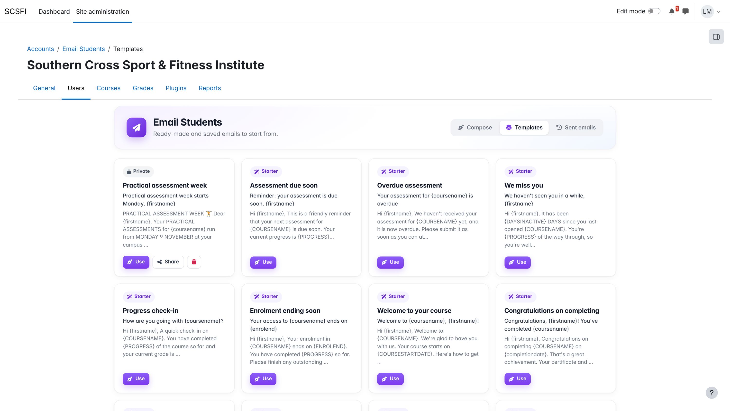 Starter, personal and shared templates.