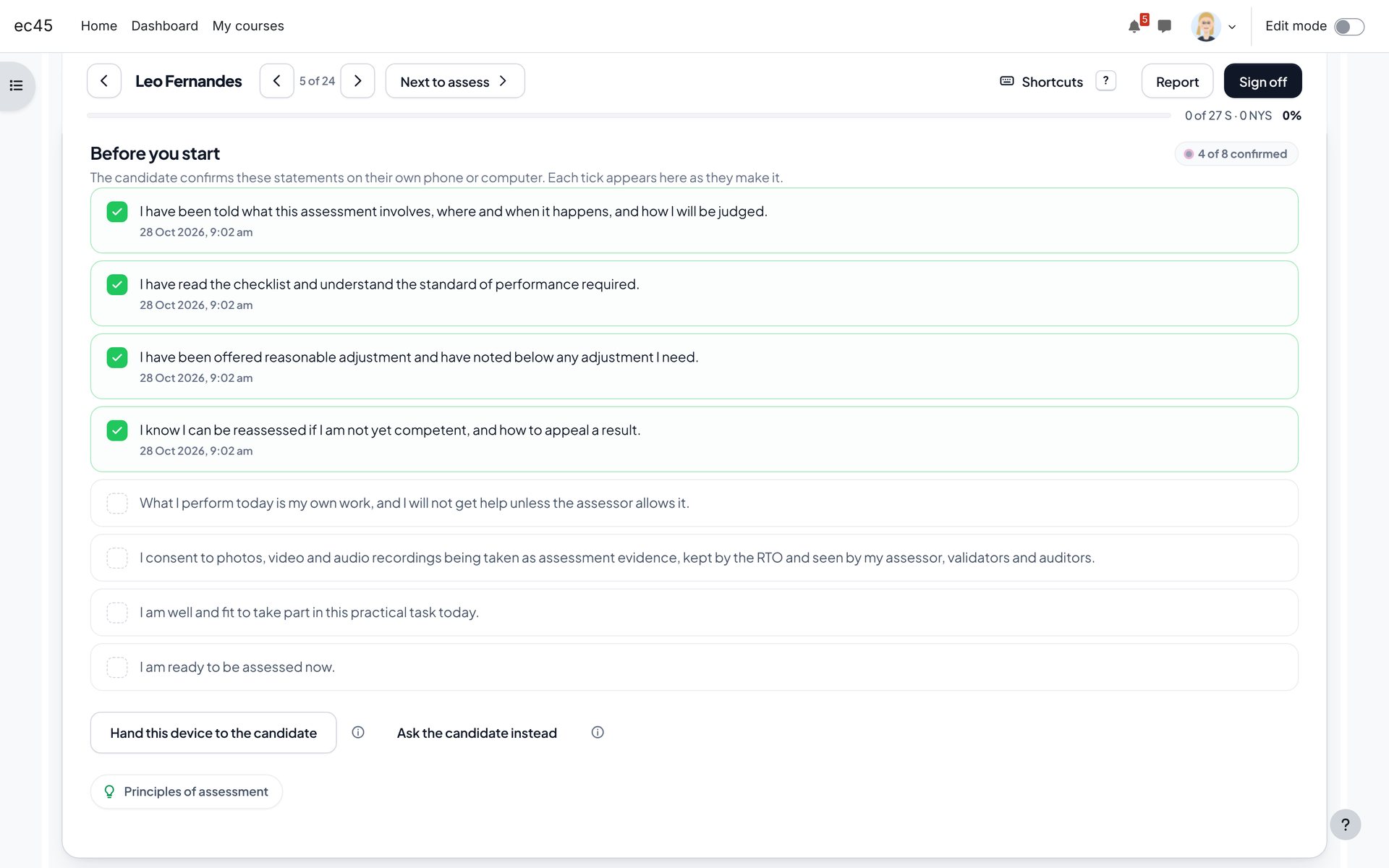 Before you start: live confirmation