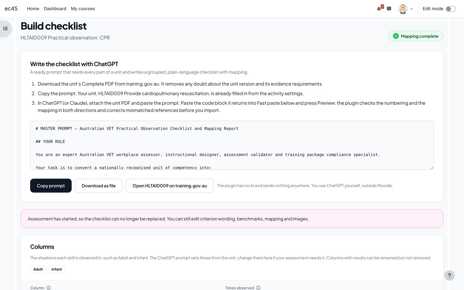 Write the checklist with ChatGPT
