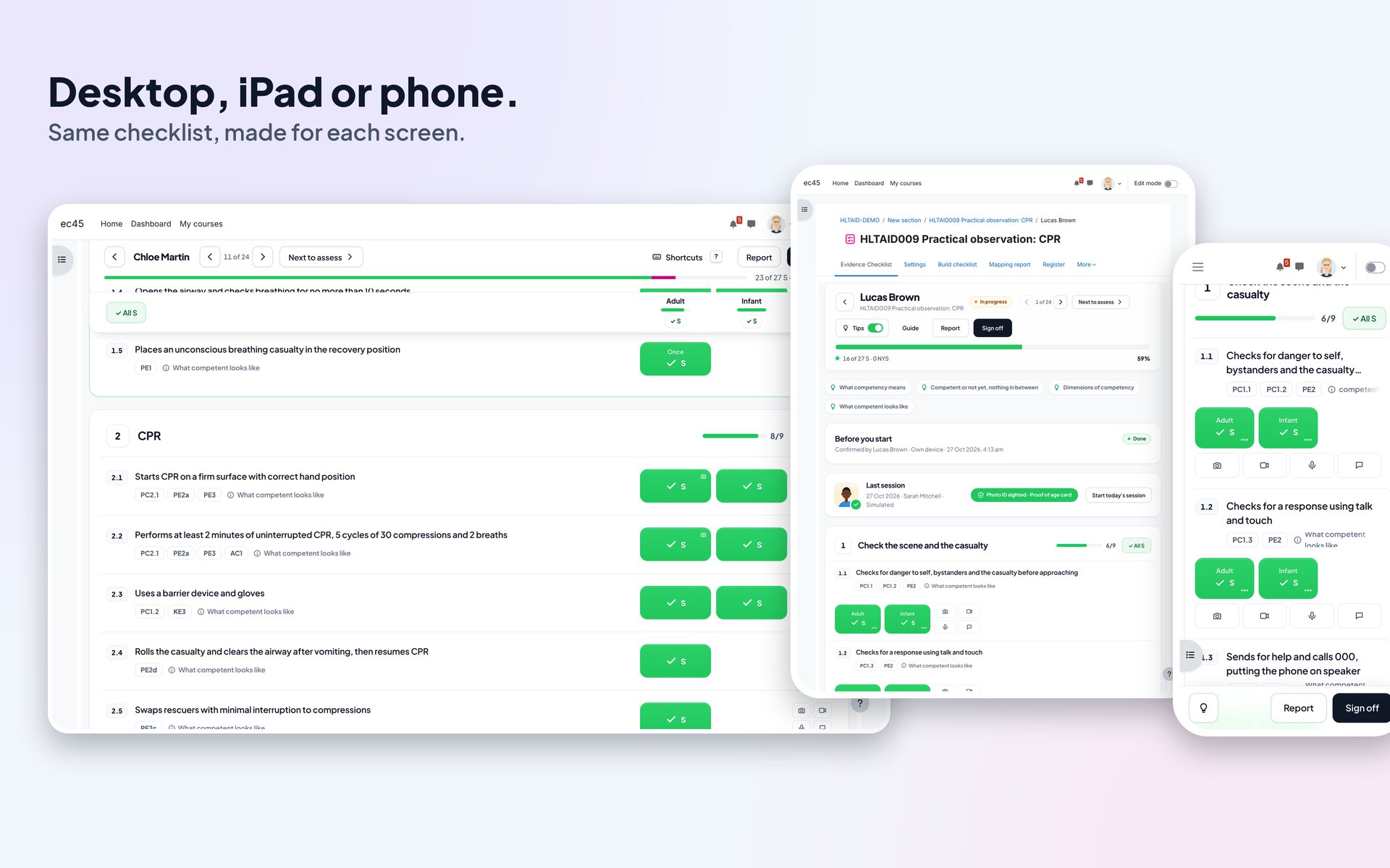 Desktop, iPad and phone